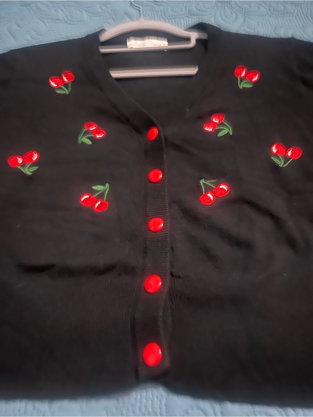 Bella Pogue Black Cherry Embroidered Cardigan Crop Sweater - Picture 3 of 6